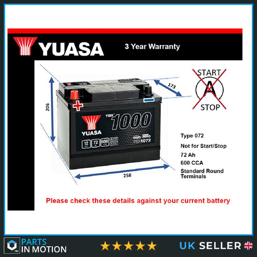 Car battery ybx1072 - car, yuasa